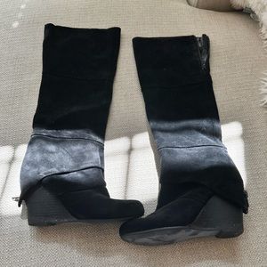 Fergie black suede tall boots